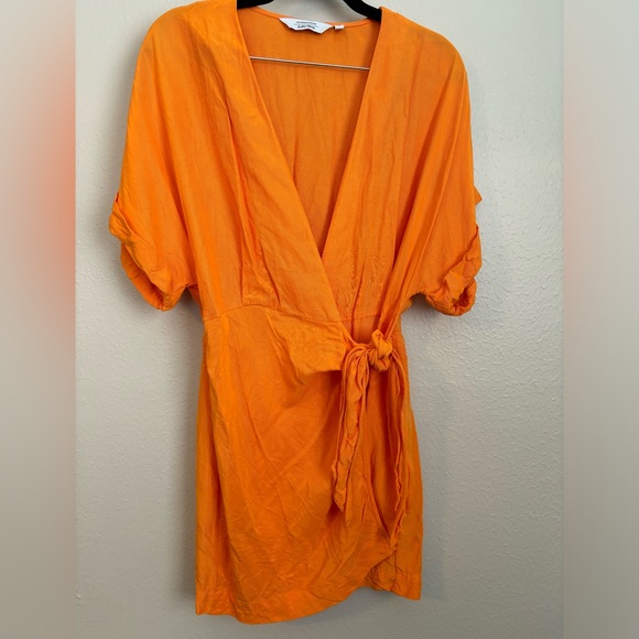 & Other Stories Cupro Wrap Mini Dress in Orange - Size 6 - Picture 3 of 7